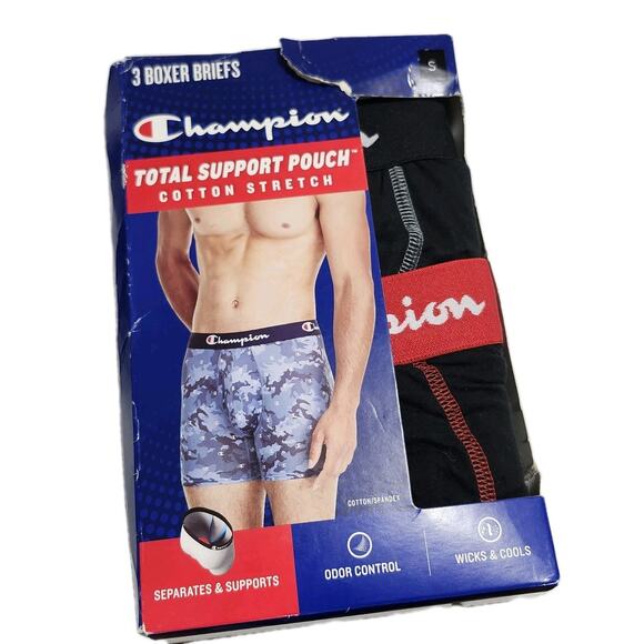 Champion Men's Underwear Boxer Briefs Total Support Pouch Assorted 3-Pack Sz S - Picture 1 of 2
